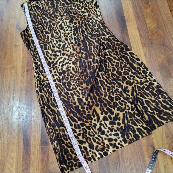 Lauren Ralph Lauren Leopard Print Jersey Knit Rouched Side Slit Neckline Size 16 - Picture 14 of 14